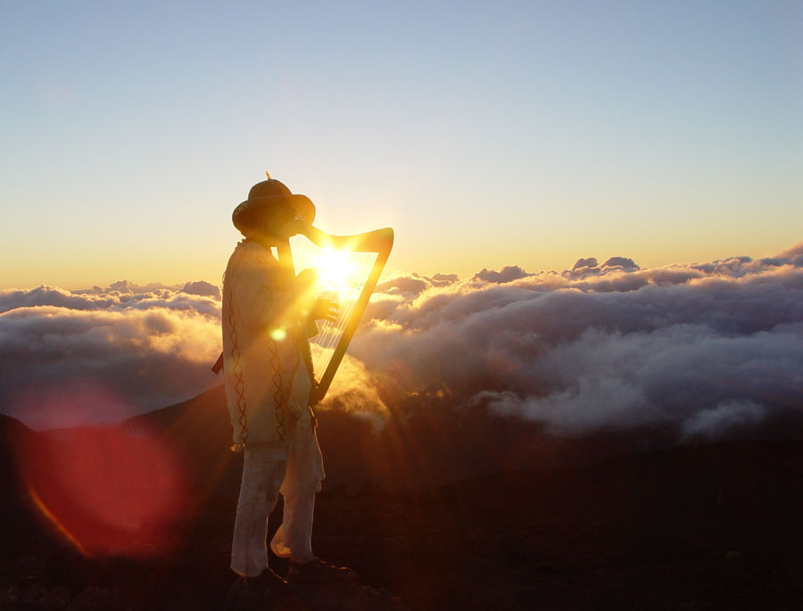 Micha Sweeney in Hawaii during sunrise at the volcano Haleakala.