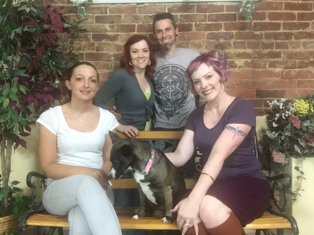 Rees customer support team: Ashley Rohrbach, Melissa Irwin, Piper (shown here prior to her unfortunate experience with a skunk), Garen Rees and Rebecca Brown.