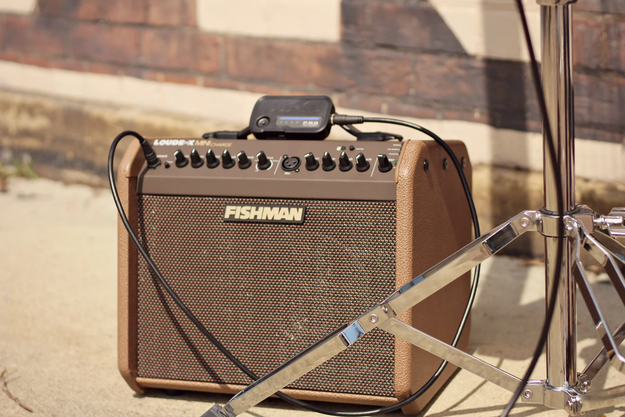 WiC Wireless System receiver hooked-up to Fishman Loudbox Mini Charge Amplifier.