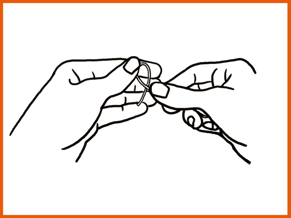 Step A - Make the first loop keeping the loose tail of the string to the back.