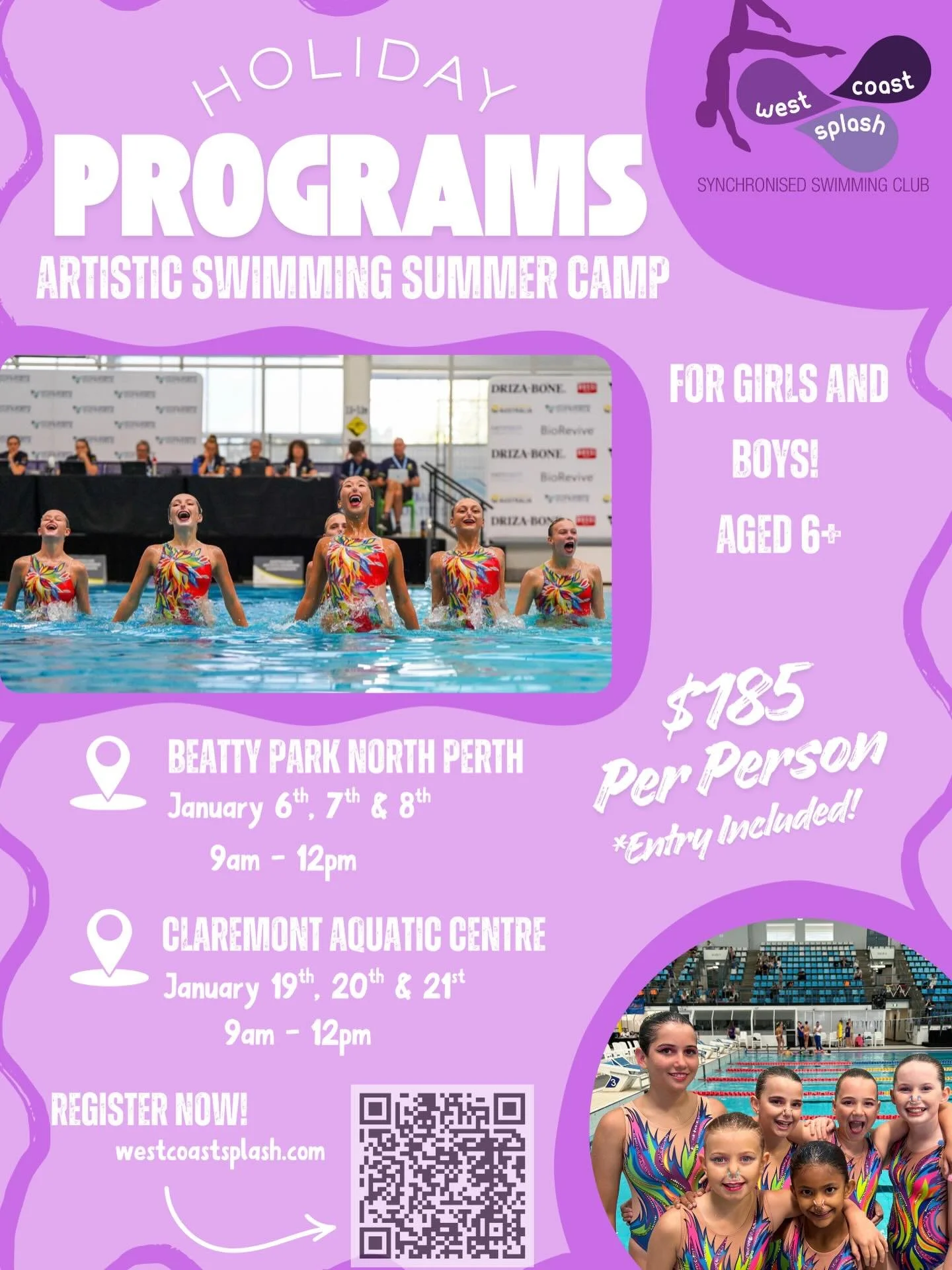 Holiday plans sorted! 💜💜

Our Artistic Swimming Summer Camp is back for more January fun! 
Perfect for all aged 6+ to learn, move, build confidence and have fun in the water.

We are delighted to be offering two camps this year! 

 📍BEATTY PARK: 0