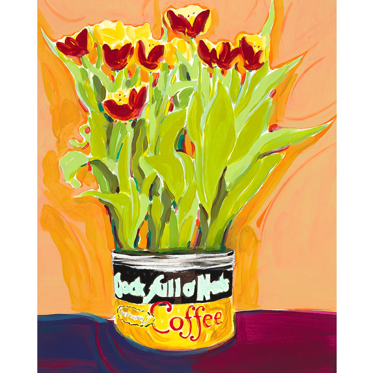 Tulips in Yellow Coffee Can
