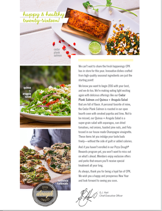 Q1 2016 CEO Newsletter | California Pizza Kitchen