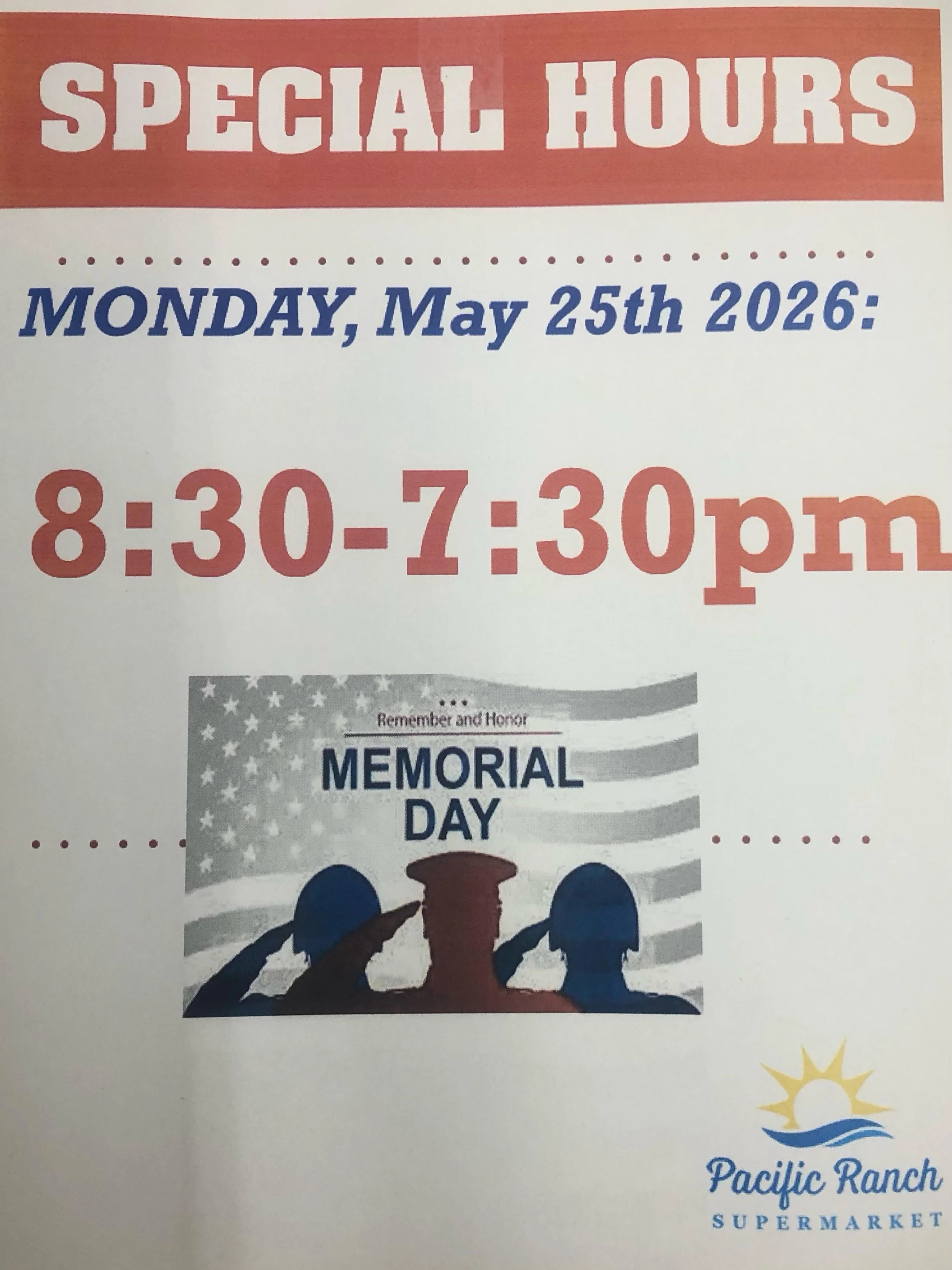 We are open on Memorial Day!
