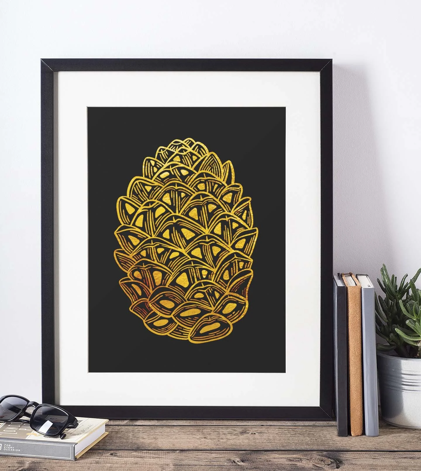 Pinecone with Snow Gold Foil Print