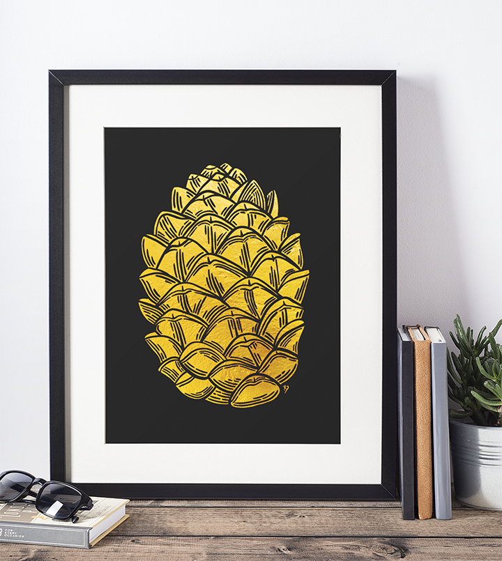 Pinecone Gold Foil Print