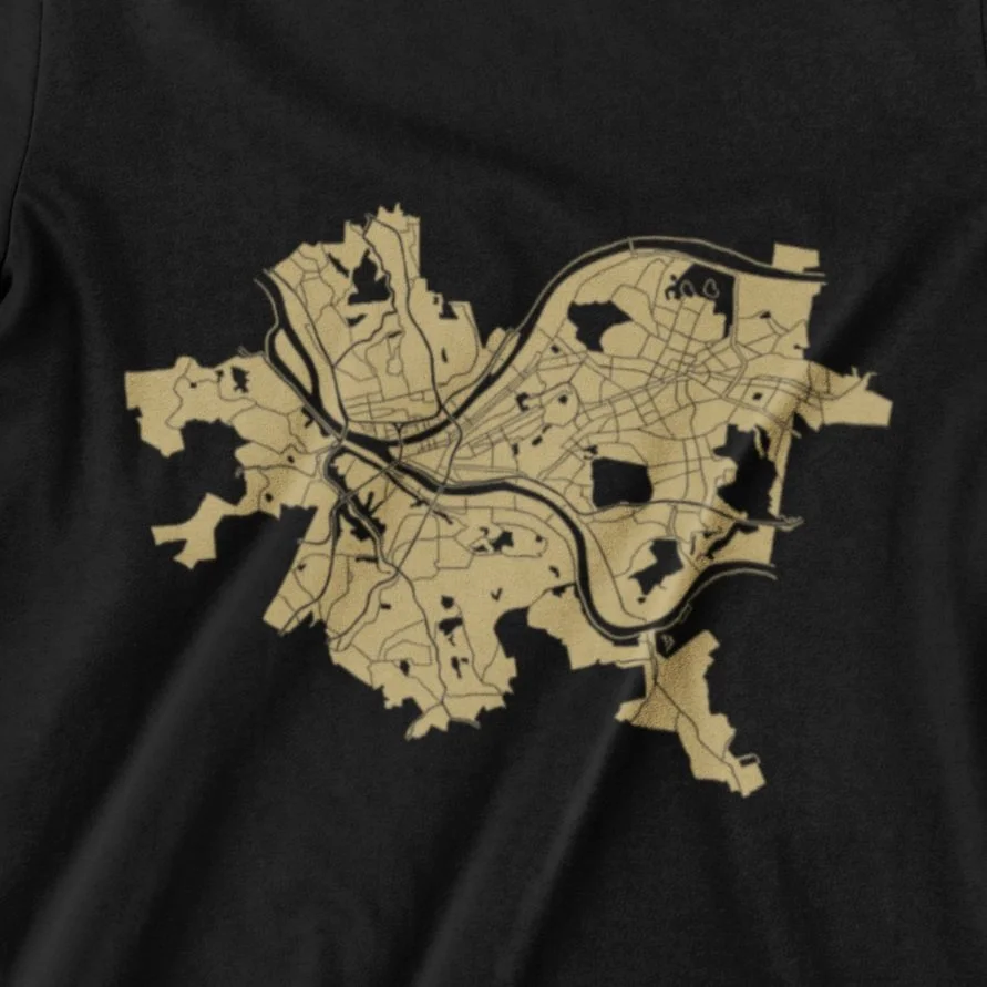 Pittsburgh Map Shirt - Unisex - Gold on Black