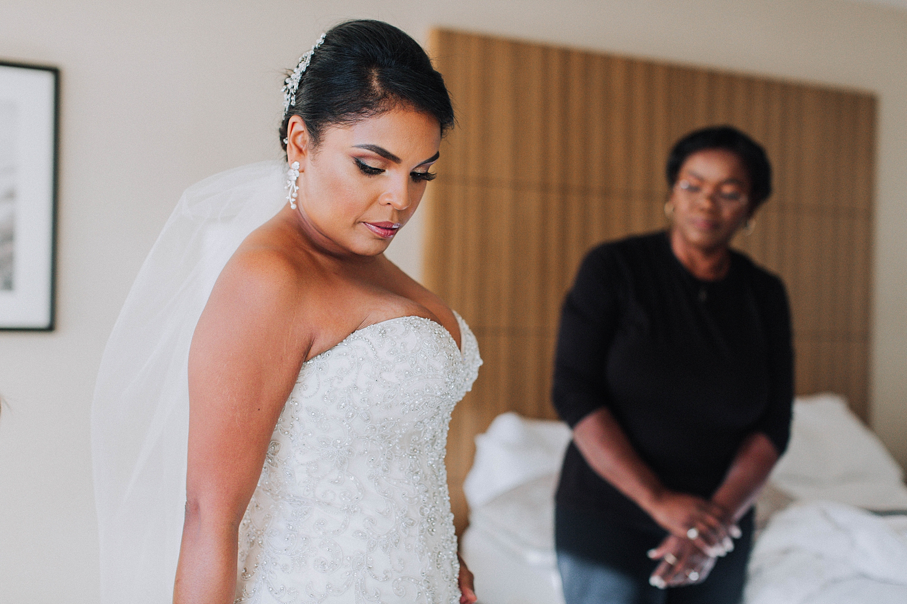 Bride and Mother Getting Ready, Downtown Los Angeles Marriott