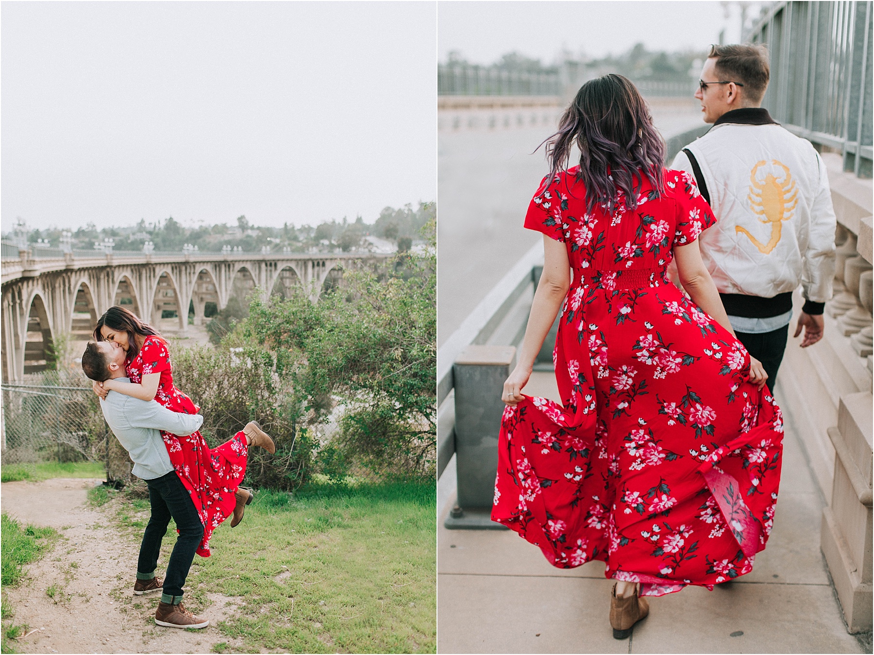 Candid Engagement Photography at the Old Town Pasadena Bridge