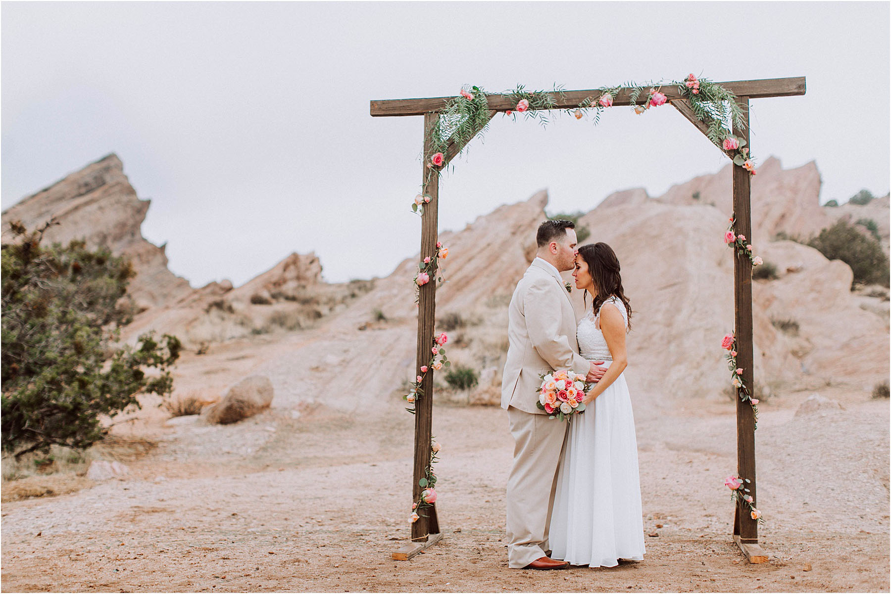 Vasquez Rocks Intimate Wedding & Elopement Photography - Bride & Groom Portraits Rainy Day
