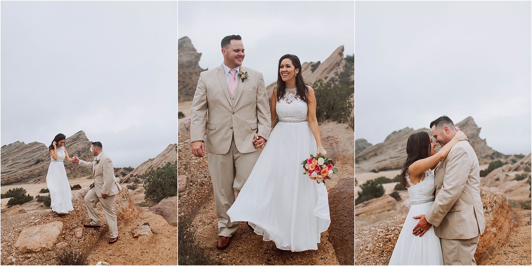 Vasquez Rocks Intimate Wedding & Elopement Photography - Bride & Groom Portraits in the rain