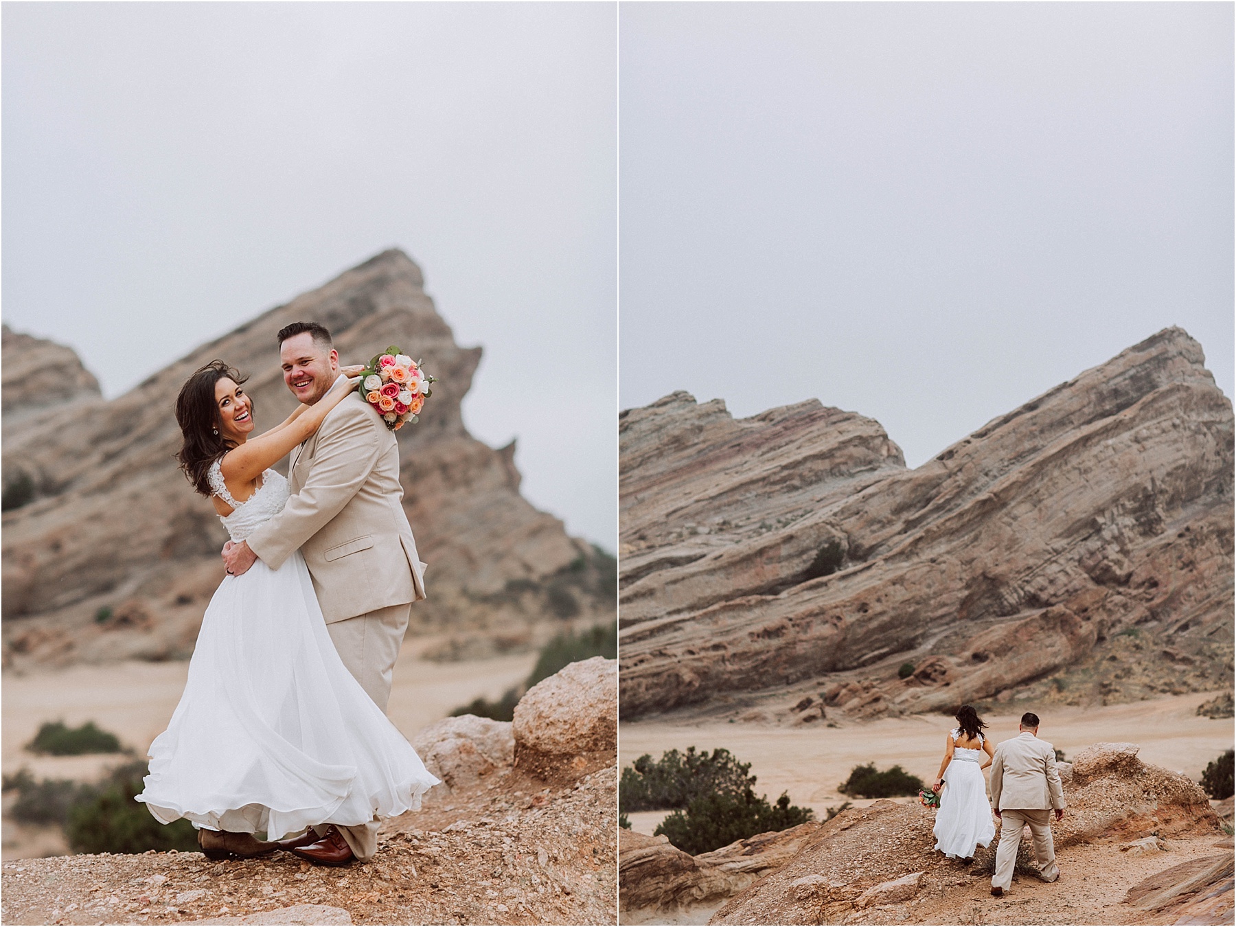 Vasquez Rocks Intimate Wedding & Elopement Photography - Bride & Groom Portraits in the rain