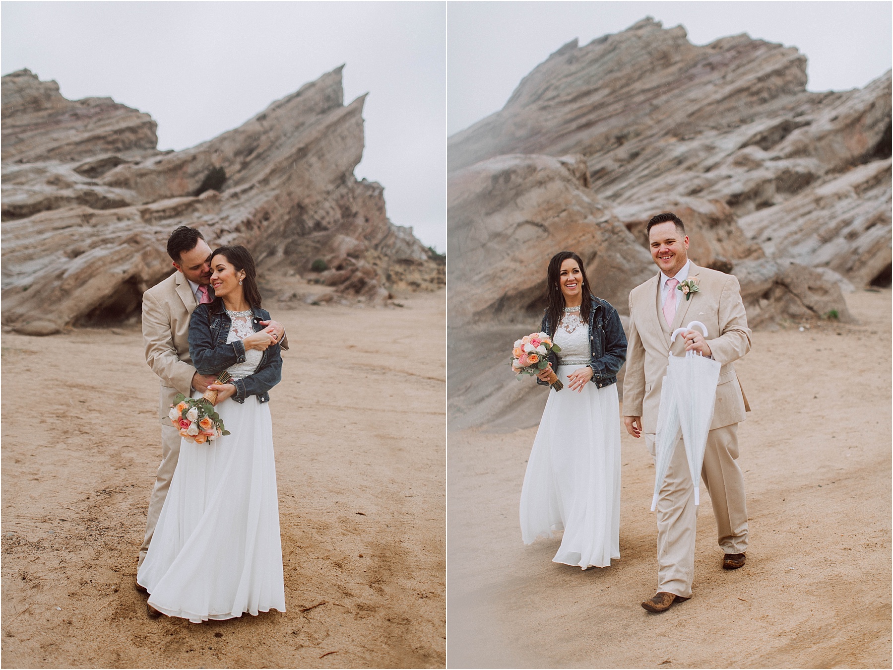 Vasquez Rocks Intimate Wedding & Elopement Photography - Bride & Groom Portraits in the rain