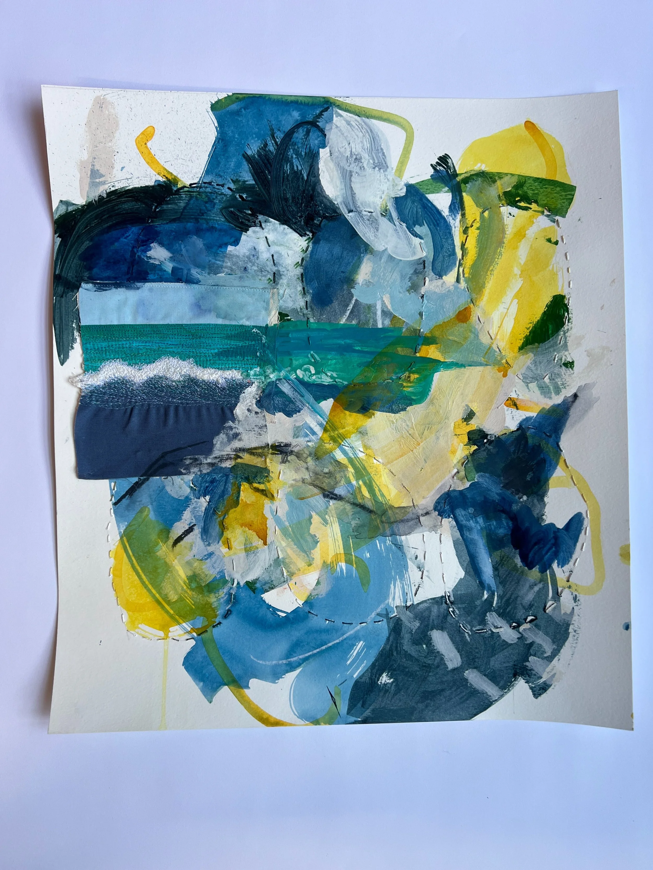 Works in progress with @kimsvoboda!  We are collaborating on pieces for an exhibition with @thecritlab in November.  Kim mailed me some watercolor paper - some with stitching and collaged textile work- and then painted, inked and drew on them.  Now I