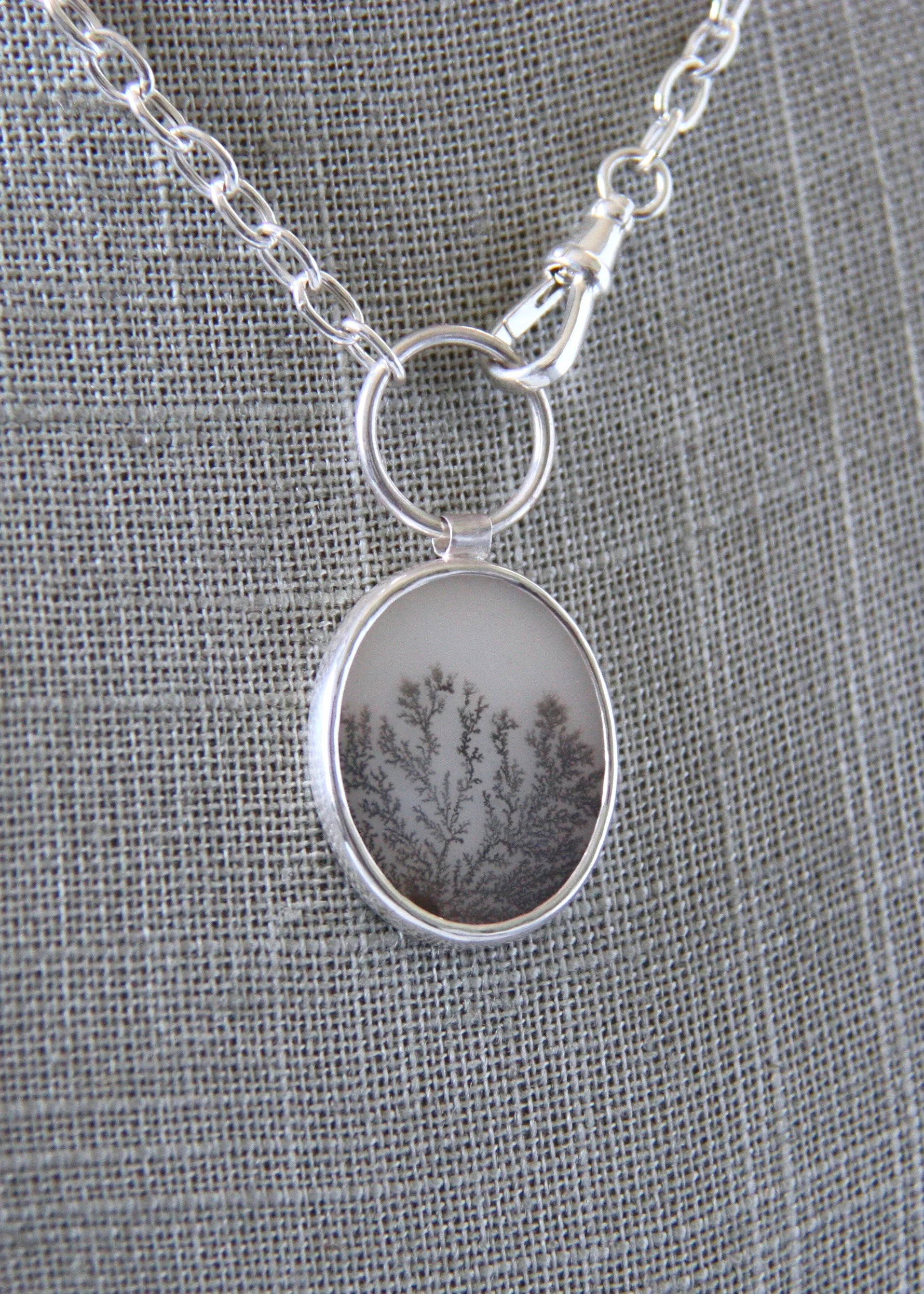Dendritic Agate Oval Pendant Necklace
