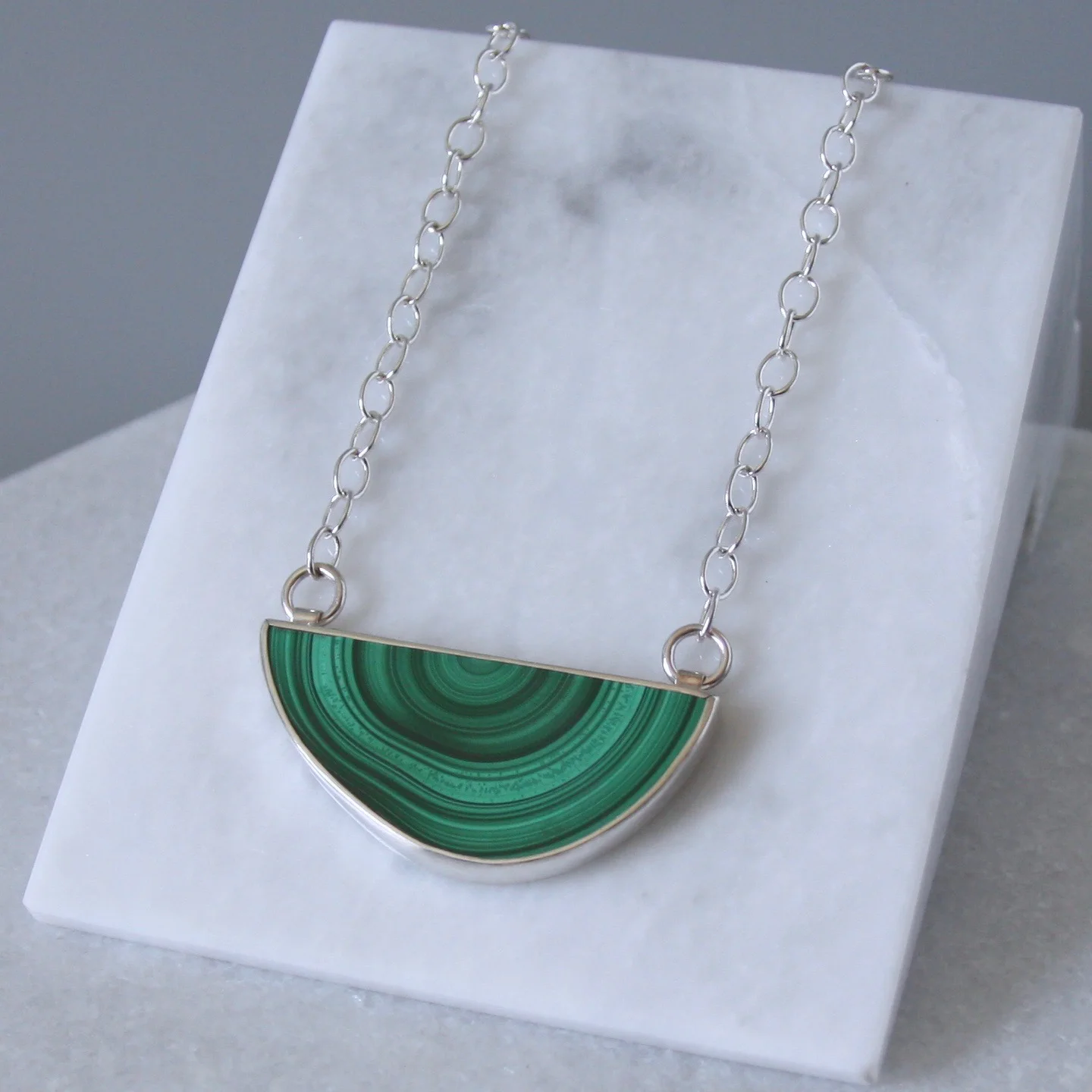 Large Malachite Slice Pendant Necklace