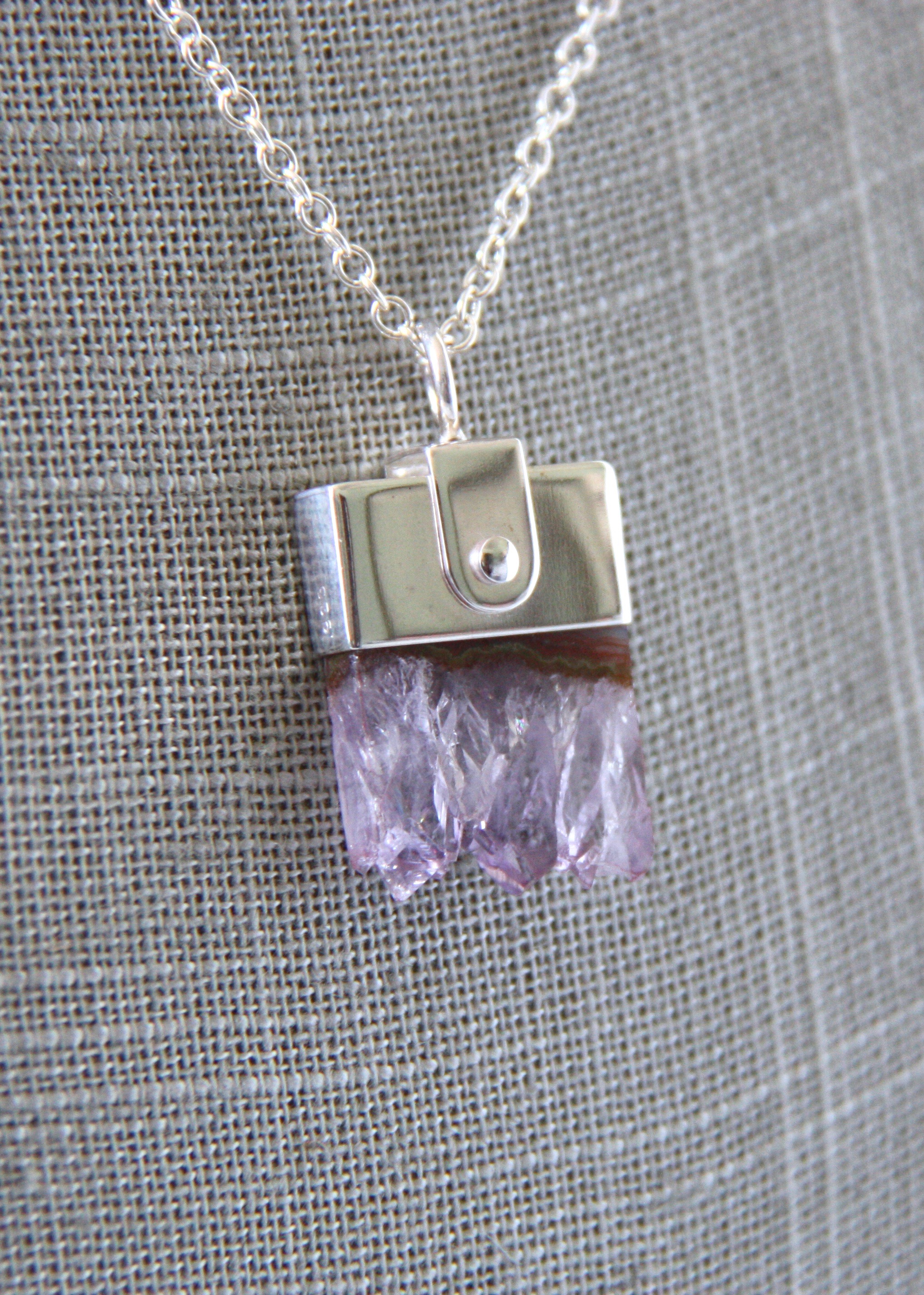 Riveted Amethyst Stalactite Slice Pendant Necklace