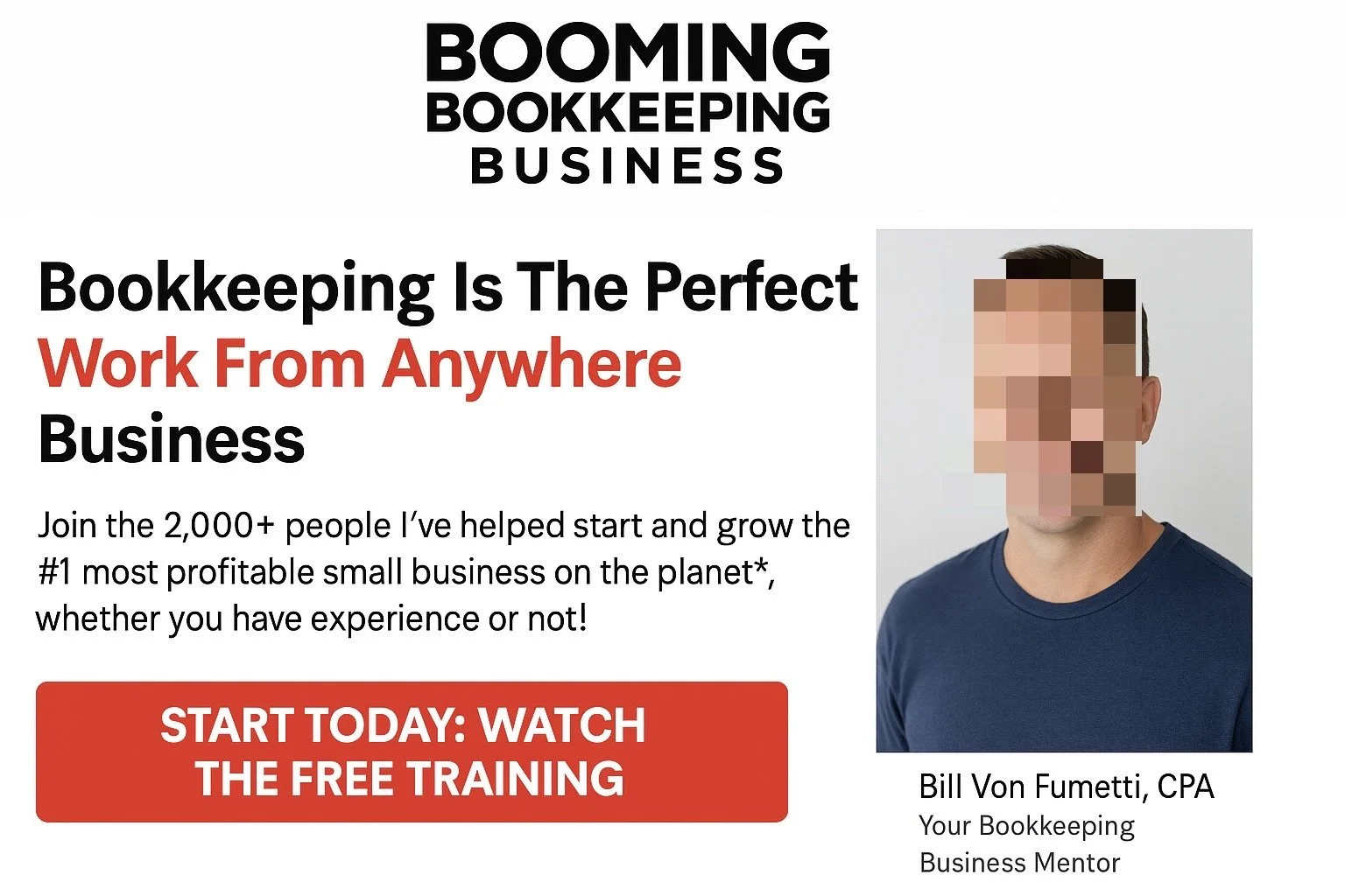 front page of booming bookkeeping business website