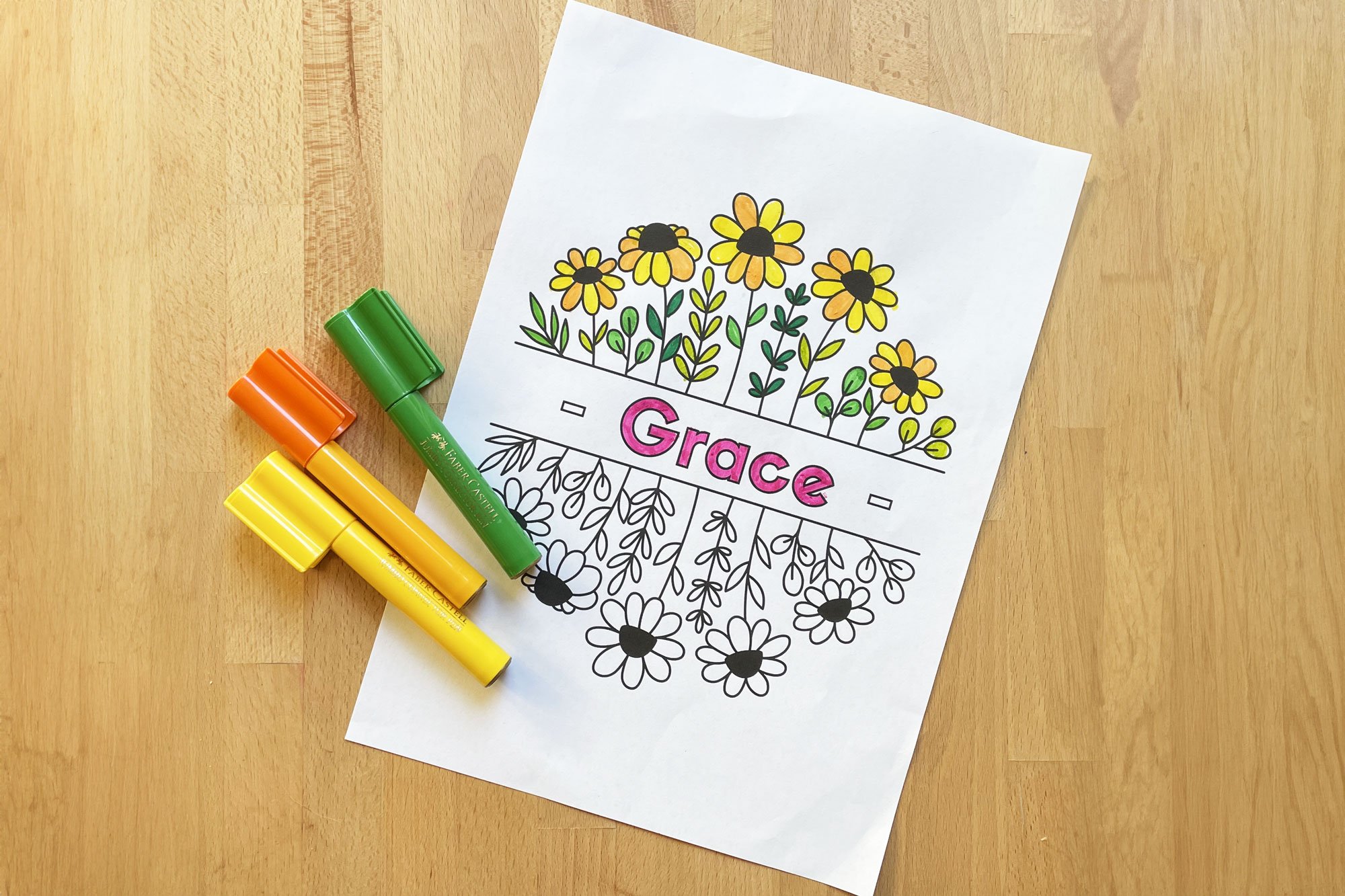 flower colouring in page for grace