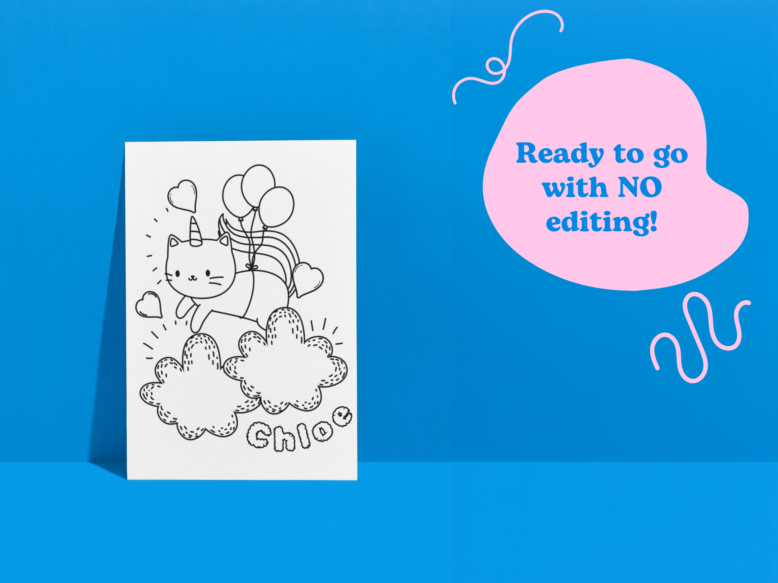 chloe coloring page with unicorn cat