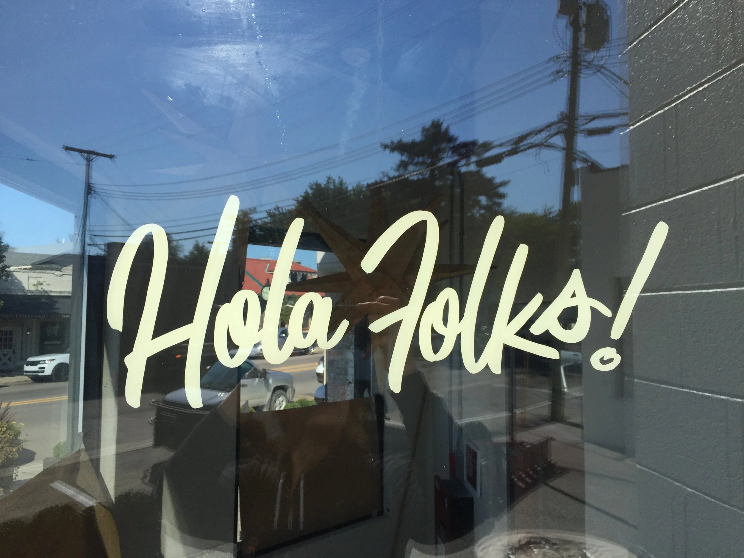 Hola Folks!, enamel on glass