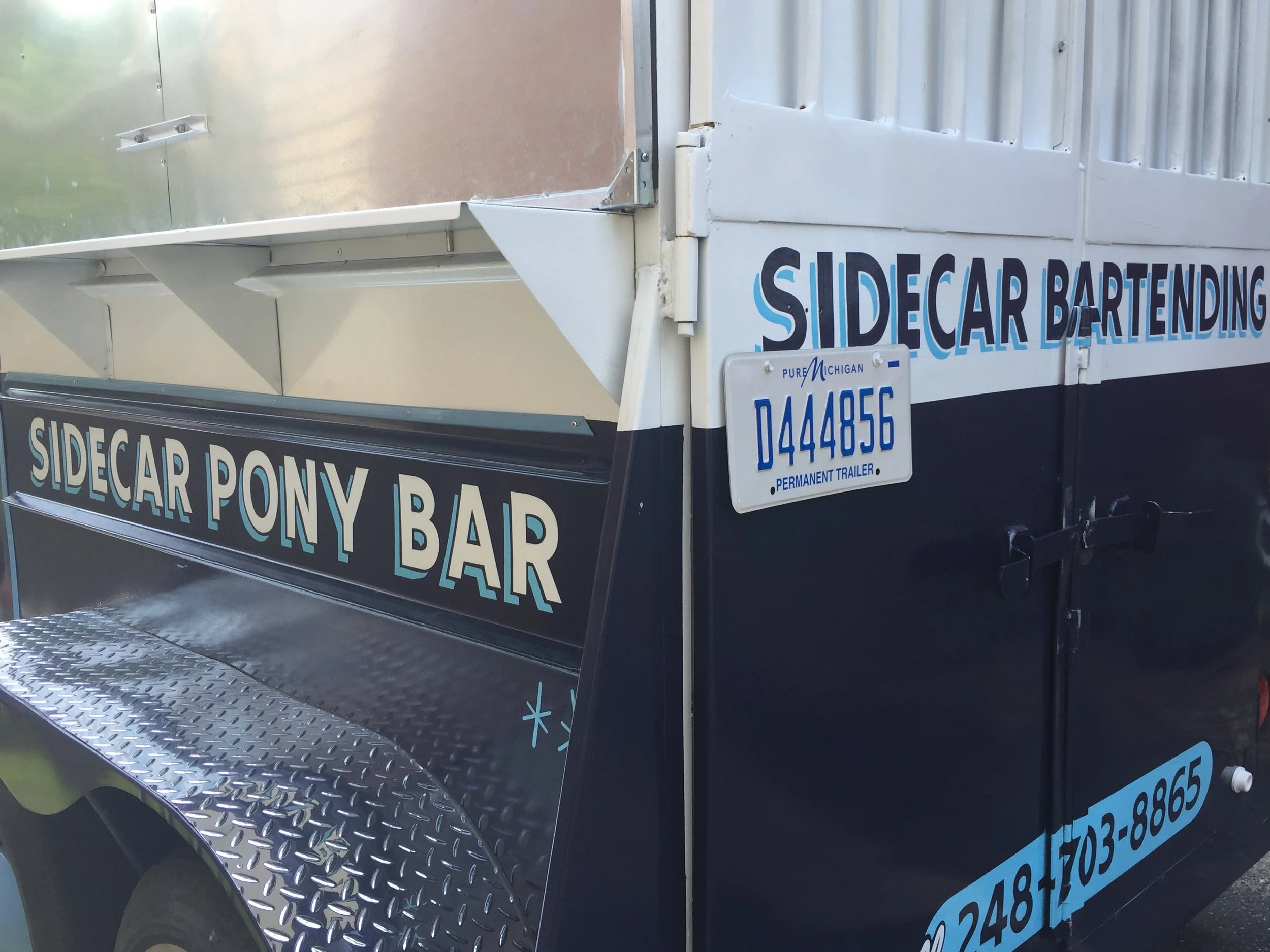 Sidecar Pony Bar, enamel on vintage horse trailer