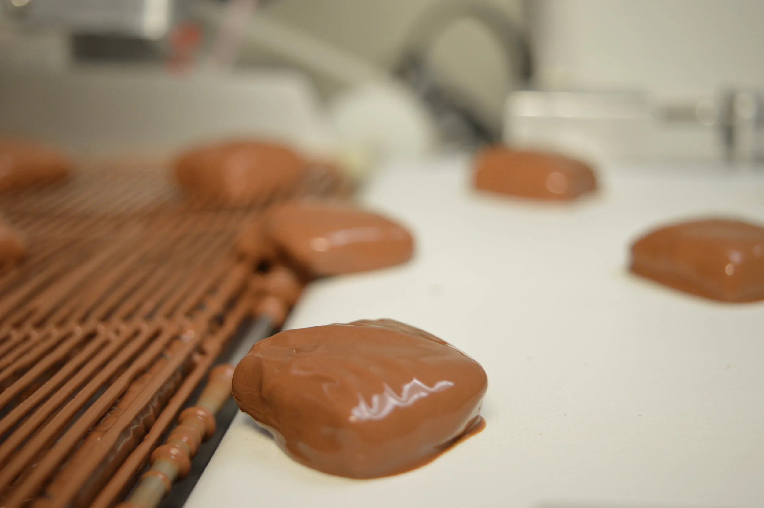 Freshly coated Belle Toffee pieces