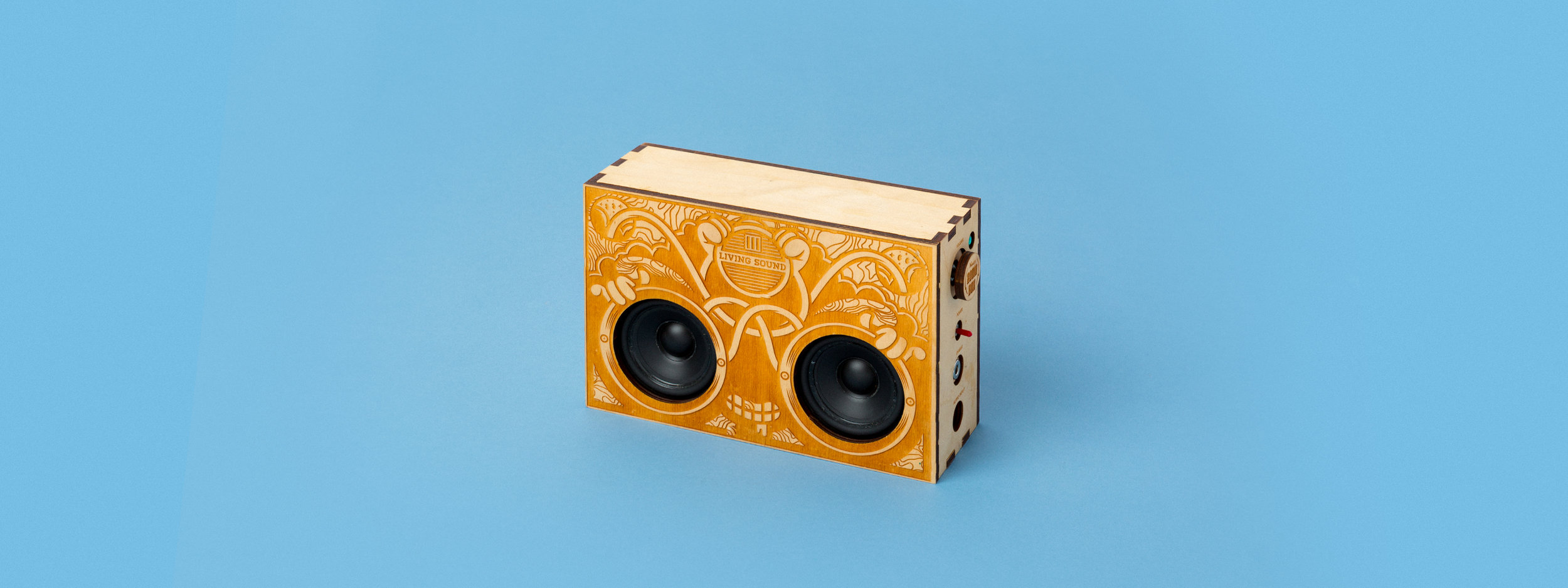 laser cut wood, laser engraved wood, finger joint box, boom box, blue tooth  