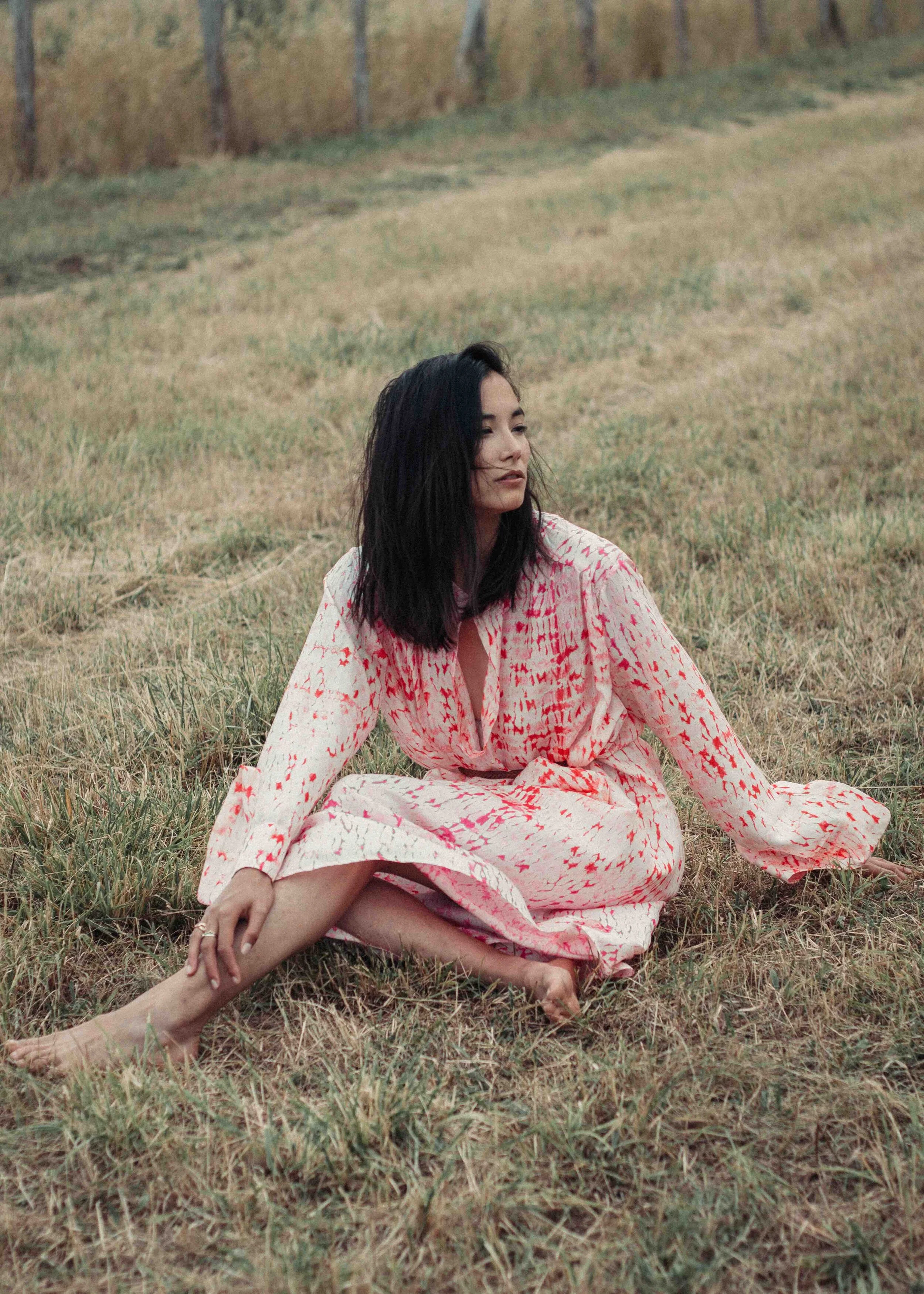 oversize Tie dye silk shirt dress