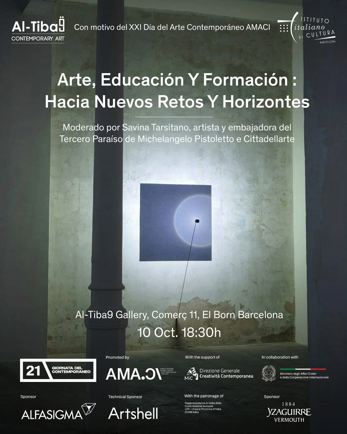 As part of the 21st edition of the Giornata del Contemporaneo (Contemporary Art Day), promoted by @amaci_musei &ndash; Association of Italian Contemporary Art Museums.
Al-Tiba9 Gallery, in collaboration with the @iicbarcellona Italian Institute of Cu