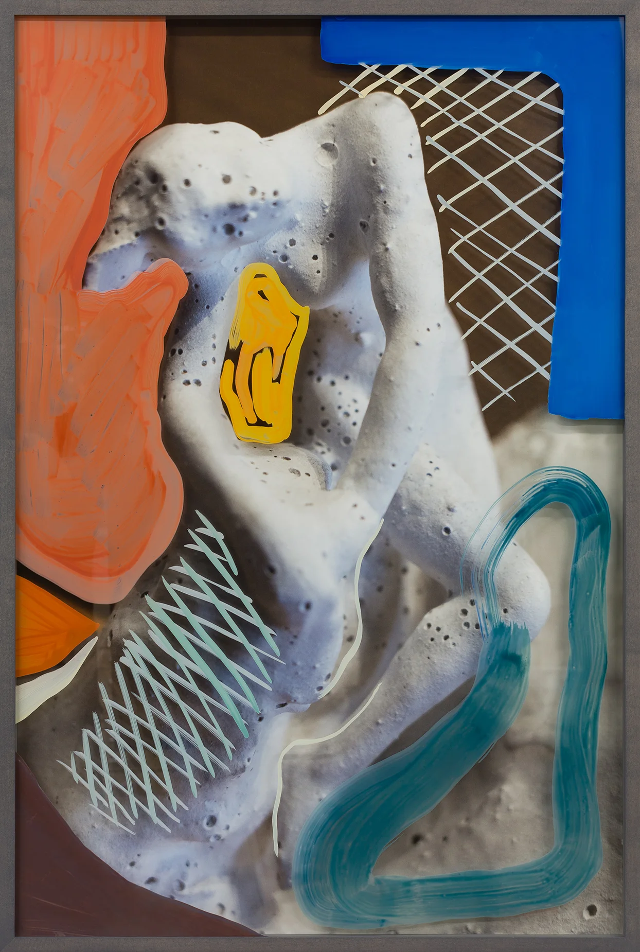 Untitled (Woman with bubbles) 2018, hand-painted glass over archival pigment print 91.5 x 61 cm / 36 x 24 in. Unique work