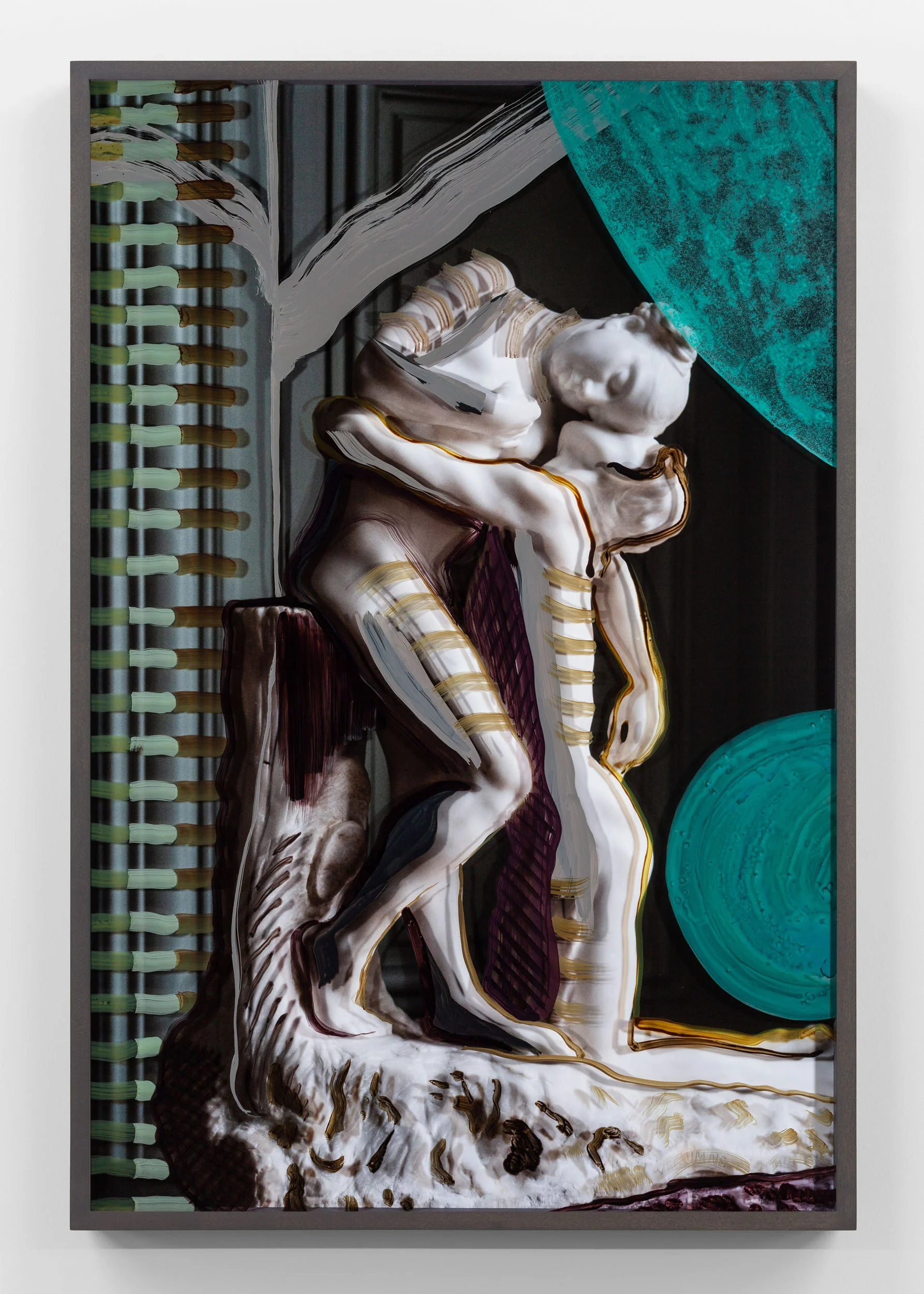 Untitled (Virtumnus and Pomona striped) 2019, hand-painted museum acrylic over archival pigment print 91.5 x 61 cm / 36 x 24 in. Unique work