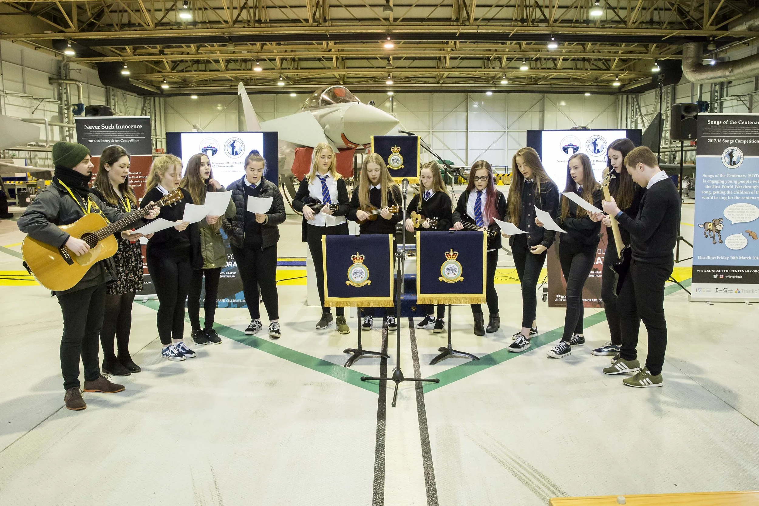 Lossiemouth High School Singing 'The Sky is the limit' with sotc artist in residence, Marty Longstaff, at raf Lossimouth