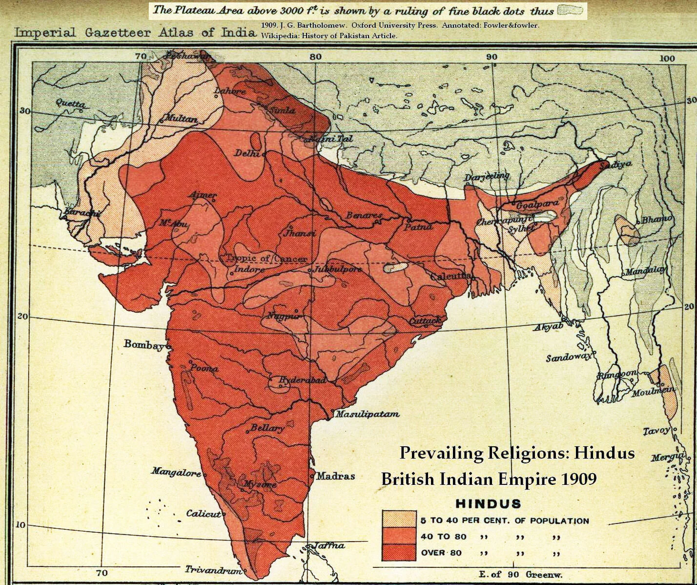 Map "Prevailing Religions of the British Indian Empire, 1909: Hindus"