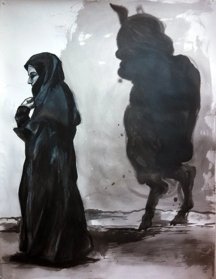 Yeah, though I walk. Charcoal, ink wash, conte. 68" x 54"