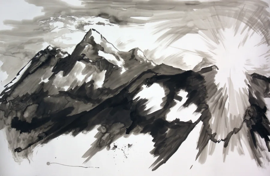 Mountain meditation #3. Ink wash. 44" x 55"