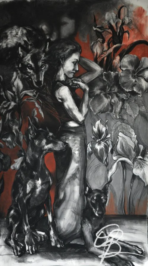 Self-portrait with Dobermans