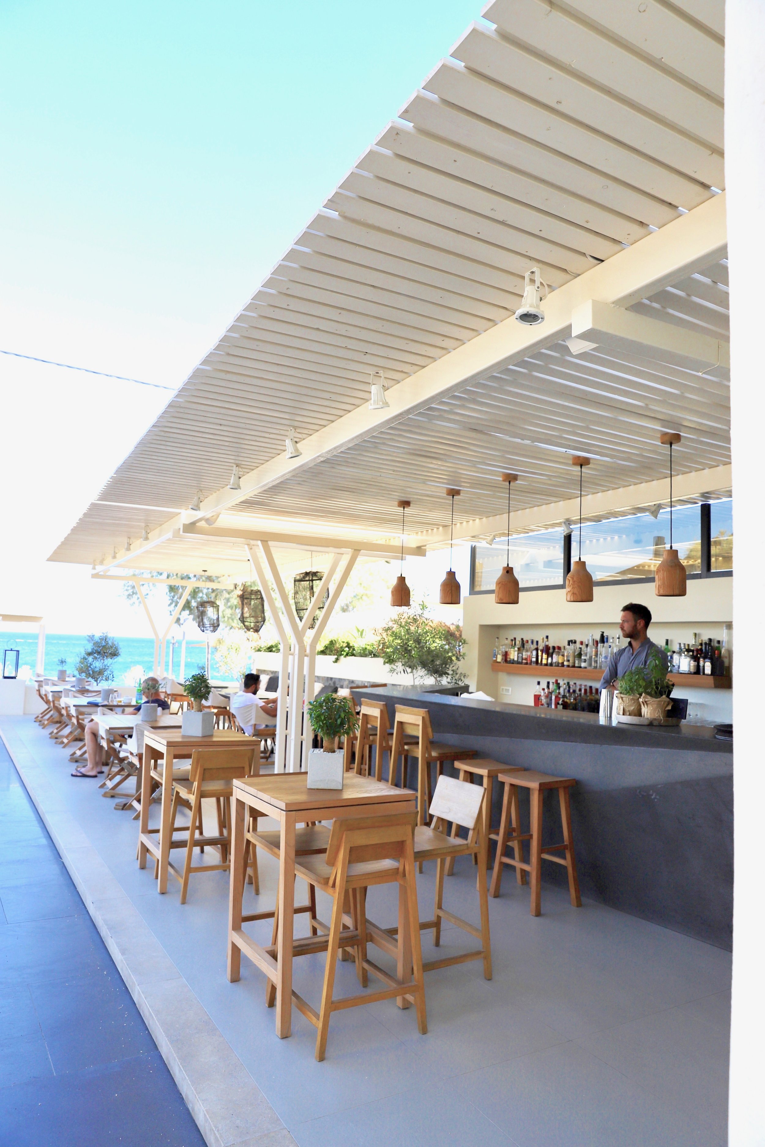 Bar and restaurant at Bellonias Villas Kamari Santorini.