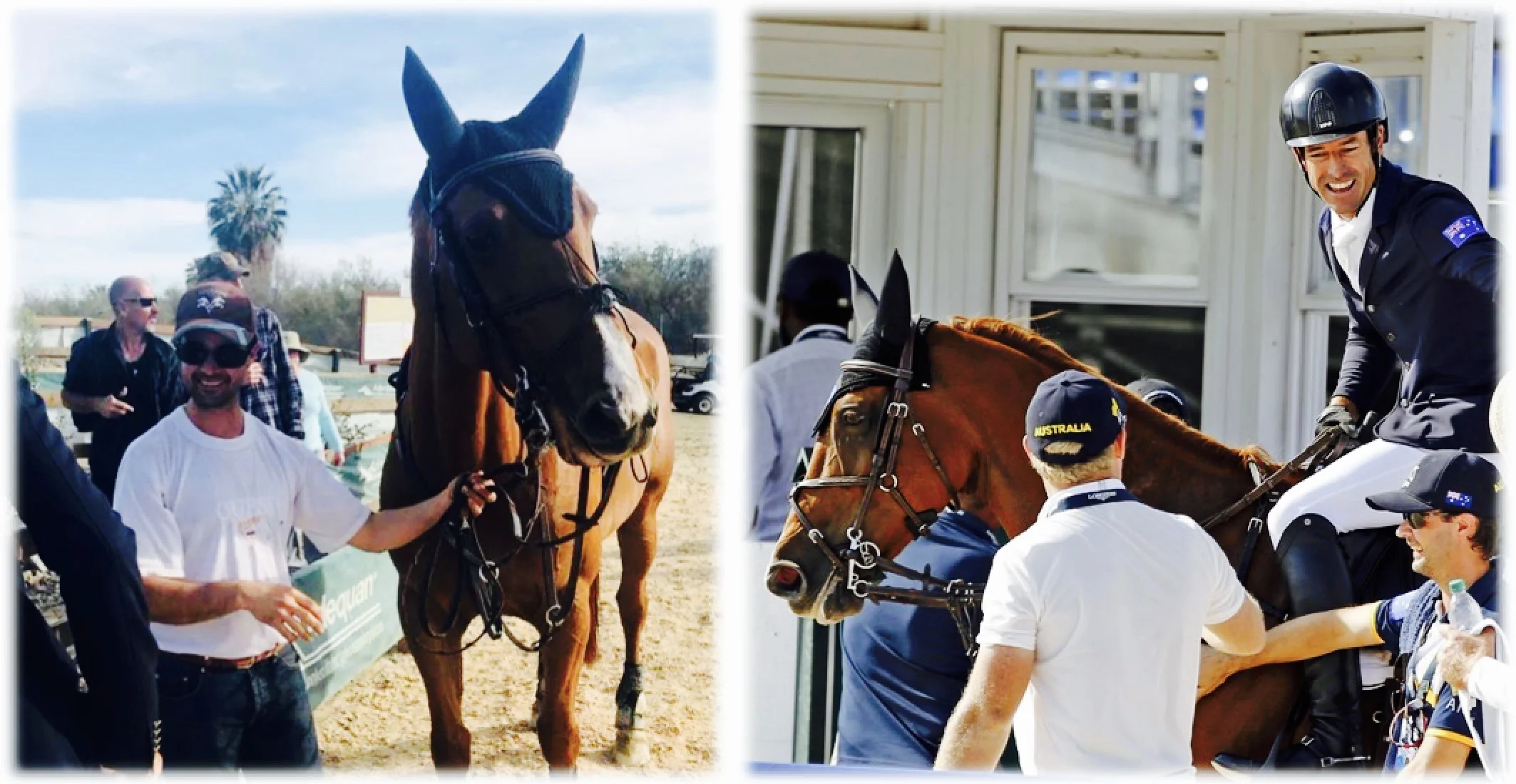 Robert & Blue Movie at the 1 Million Dollar Grand Prix in California (left), at the World Equestrian Games in Tryon (right), 2018