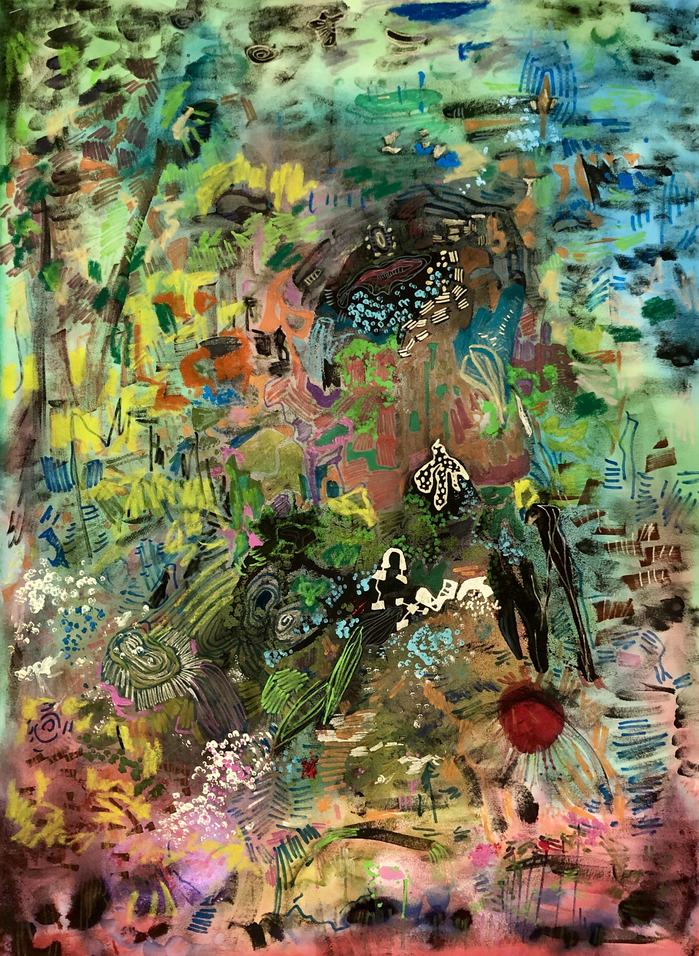 For a breath I tarry; Oil Pastel and Acrylic on Evolon; 20”x30”; 2019