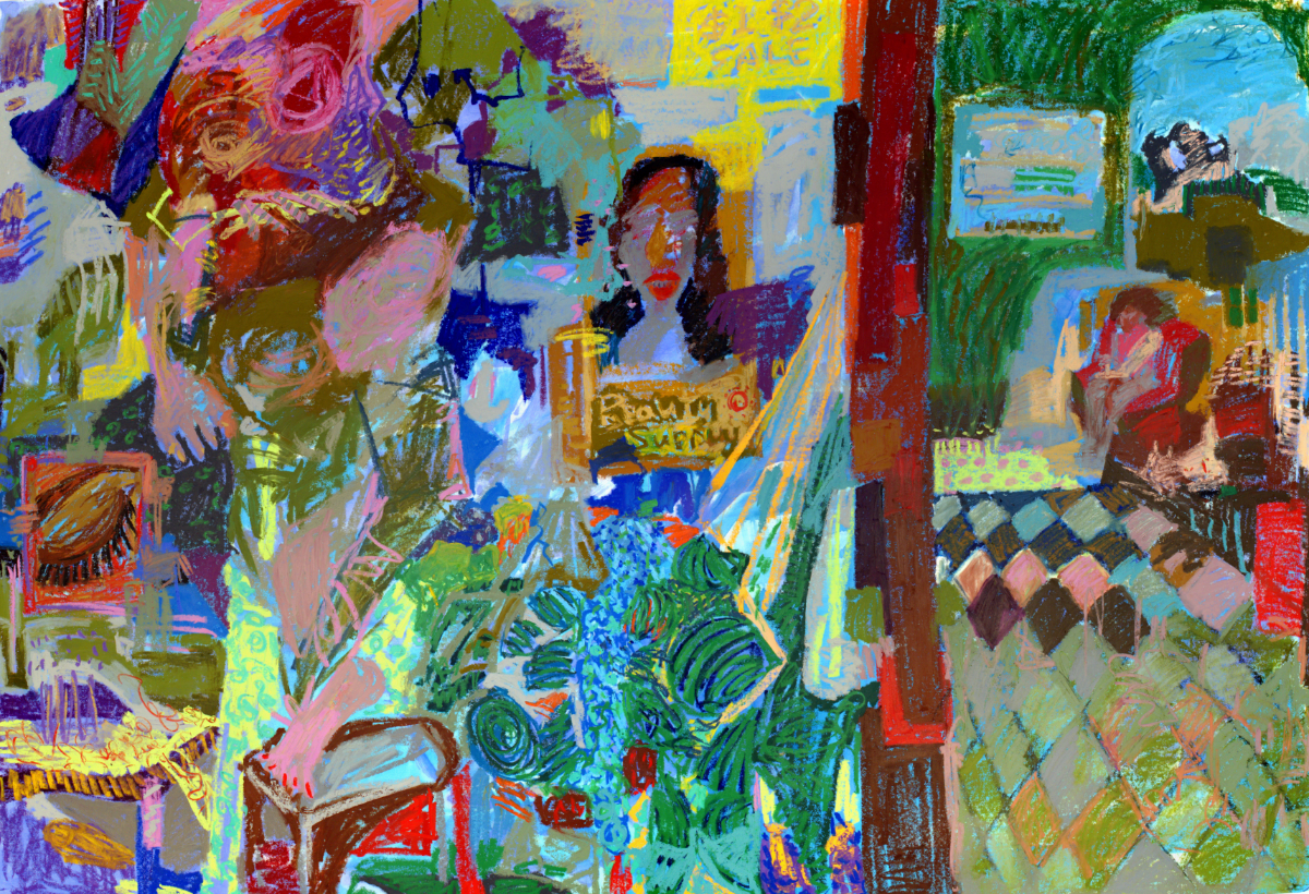 Bed-Stuy Boogie-woogie VII; Oil pastel and Acrylic on Evolon; 80”x60”; 2019