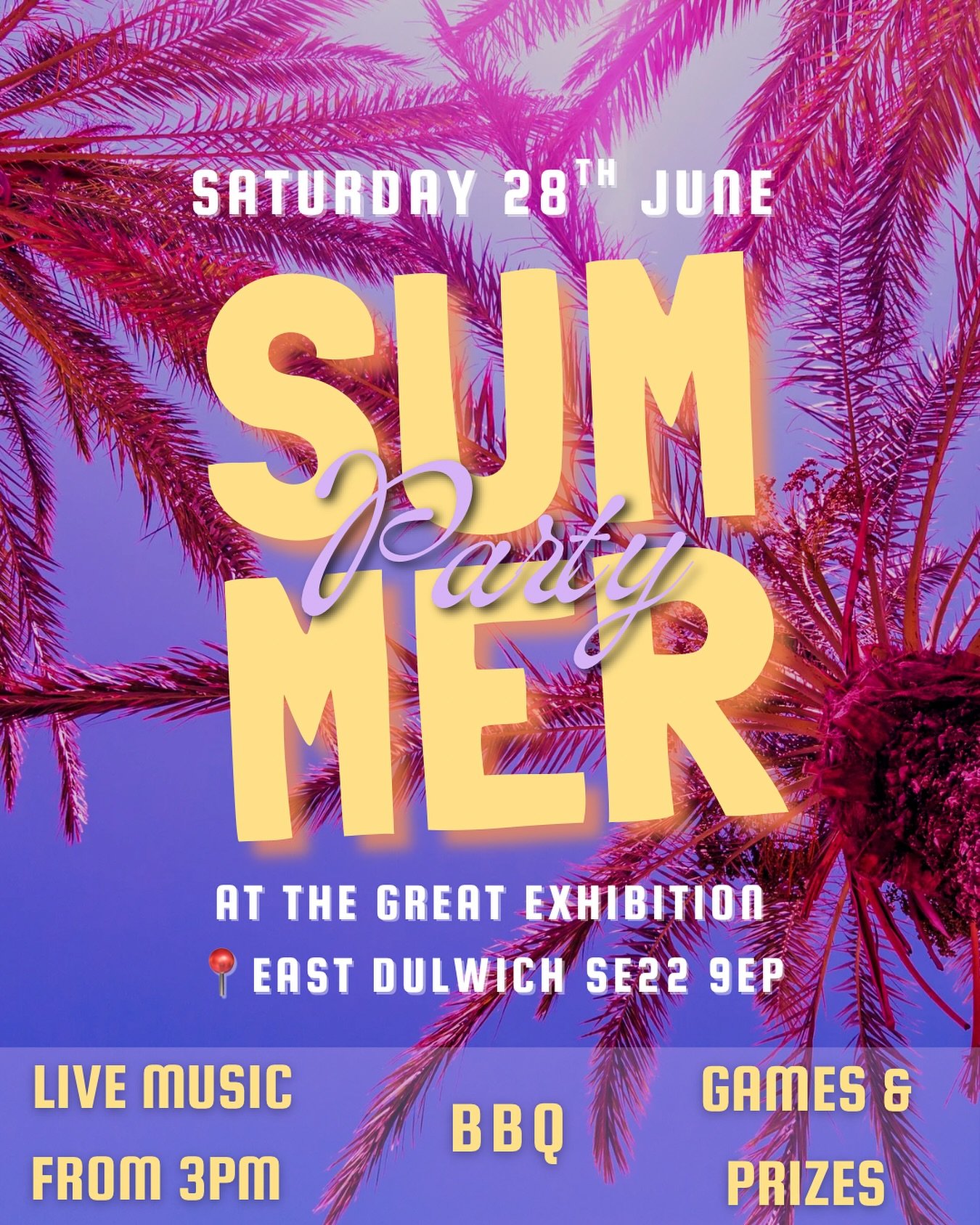 Pub Summer Party Alert! 🎉 Live music, BBQ, beers, and prizes! 🍻🍖🎸🎁 Get ready for a good time.

📍The Great Exhibition

#SummerPubParty #GoodVibesOnly #EastDulwich