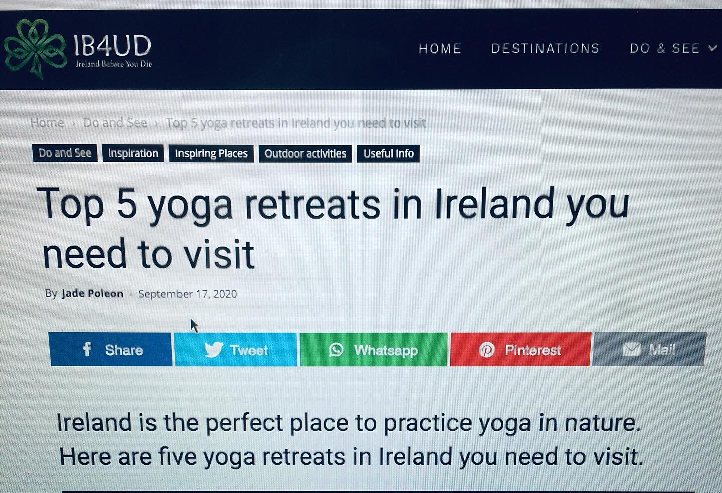 Delighted to be in The Top 5 Yoga Retreats In Ireland 🇮🇪 Thank you #ireland_before_you_die 🙏🏻 Link to article: https://www.irelandbeforeyoudie.com/top-5-yoga-retreats-in-ireland-you-need-to-visit/

#yoga #retreats #top5 #peace #ireland #irelandtr