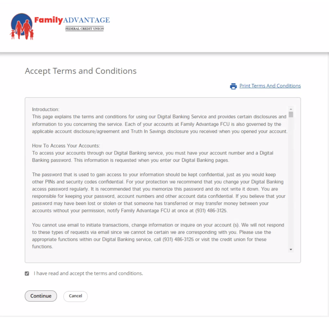 7. Accept the Terms and Conditions