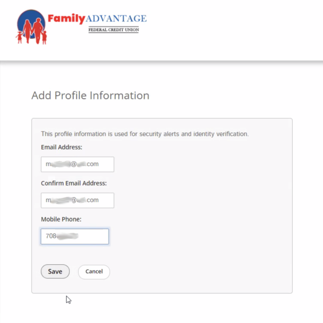 8. Add profile information for security alerts and identity verification