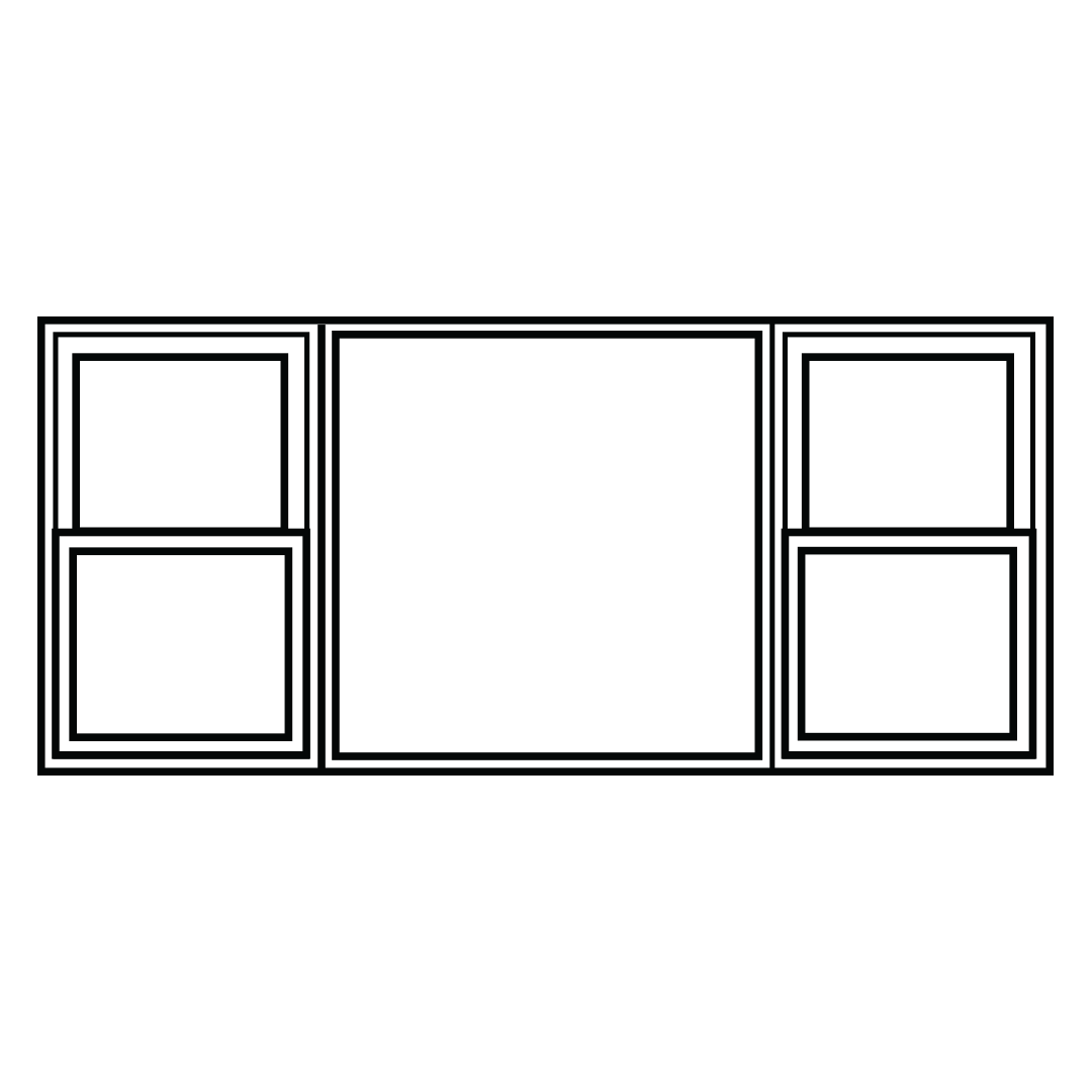 Two Double-Hung Windows with a Picture Window in the Middle. Very popular choice which gives window ventilation and access to an unobstructed view.