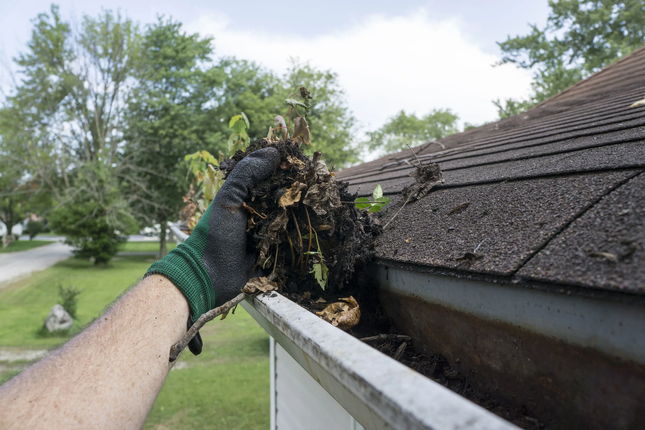 Clogged Gutters can cause a lot of damage. Water should flow freely down your gutters or you can have problems with your foundation and roof.
