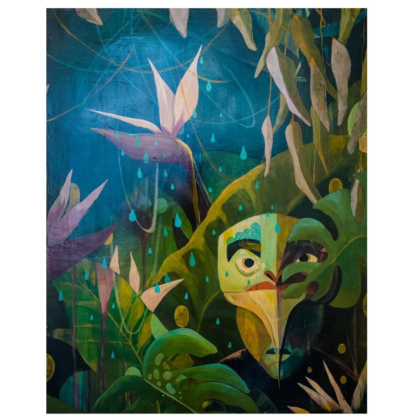 EMERGING&hellip; inspired by eastern philosophy this painting tells the story of the emerging self , our relationship to nature and her cycles. 
In the piece the traditional lotus flower rising from the mud has been reimagined as the Black Bird of Pa