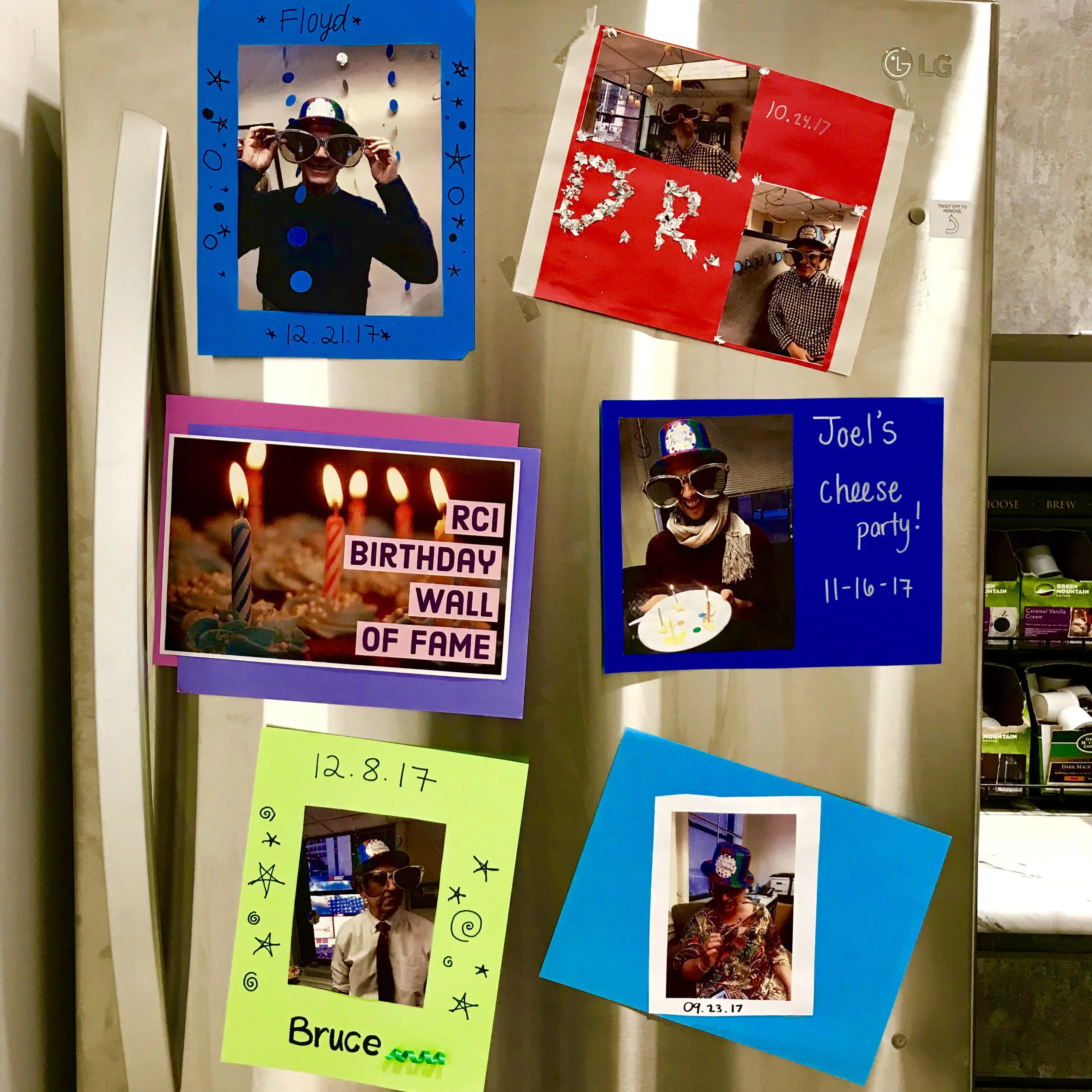  The infamous birthday wall now has a new home on our brand new refrigerator in our full sized kitchen!