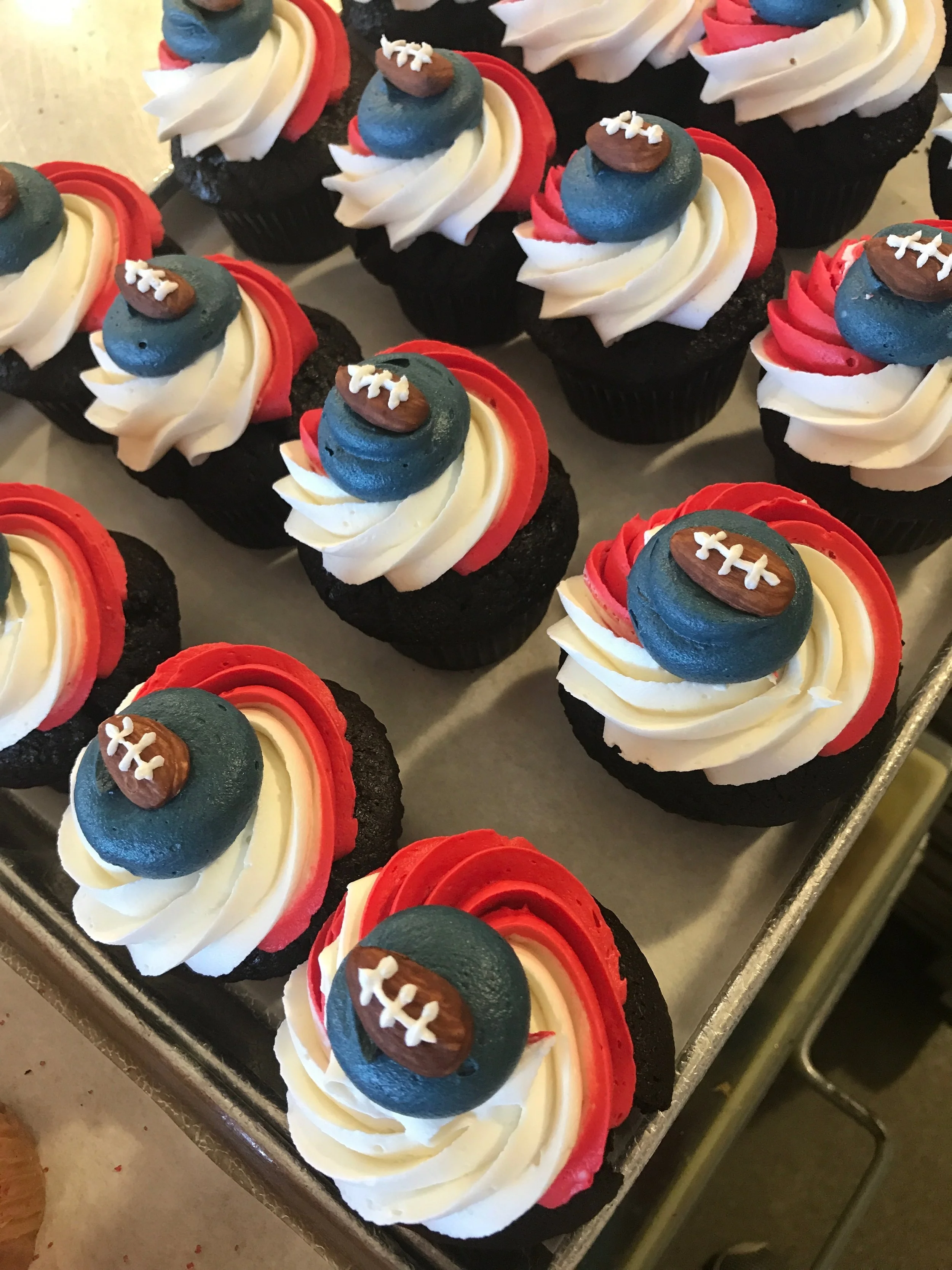 Go Patriots! Order your special playoffs cupcakes today! Call our bakery (617) 923-1500.